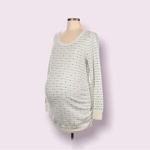 Motherhood Maternity Top‎ Long Sleeve Gray Dot Print Ruched Sides